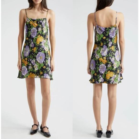 NEW Farm Rio Capri Floral Sleeveless Mini Slipdress Square Neck Black Size Small - Picture 1 of 8